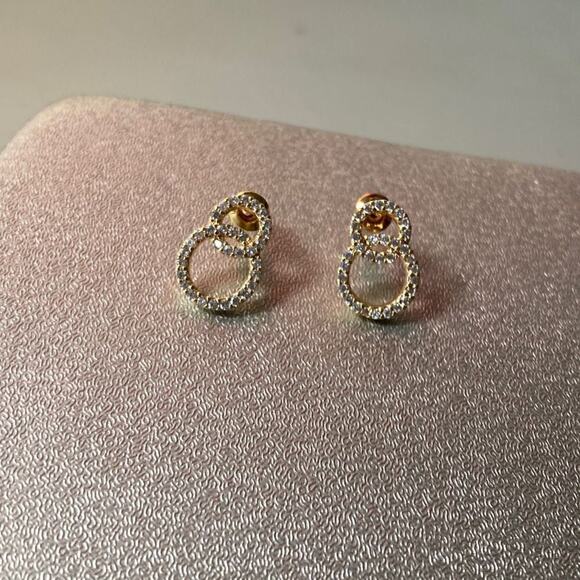 Stud Earrings circle design cz gold tone - Picture 1 of 3